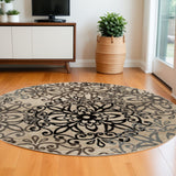 8' Brown Black And Gray Medallion Round Rug