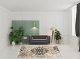 8' X 10' Beige Black And Brown Floral Medallion Area Rug