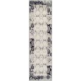 8' Black And Gray Damask Distressed Runner Rug