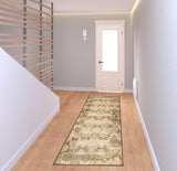 8' Beige And Brown Damask Distressed Runner Rug