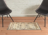 2' X 3' Beige And Brown Damask Distressed Area Rug