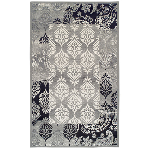 4' X 6' Black And Gray Damask Distressed Area Rug