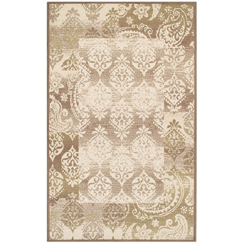 4' X 6' Beige And Brown Damask Distressed Area Rug
