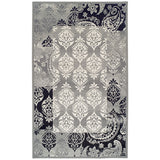 5' X 8' Black And Gray Damask Distressed Area Rug