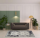 5' X 8' Black And Gray Damask Distressed Area Rug