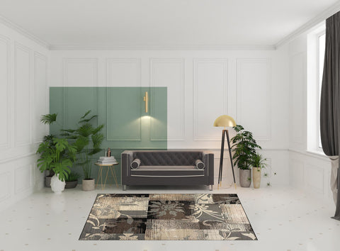 7' X 9' Beige Brown And Gray Floral Distressed Area Rug