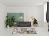 7' X 9' Beige And Black Floral Distressed Area Rug