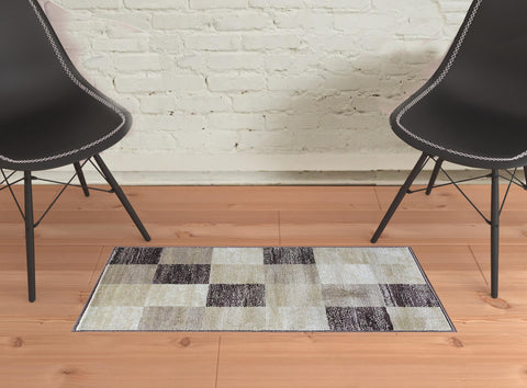 2' X 3' Beige And Brown Geometric Area Rug