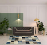 5' X 8' Blue Black And Gray Geometric Area Rug