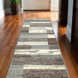 10' Blue And Ivory Patchwork Runner Rug