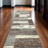 12' Blue And Ivory Patchwork Runner Rug