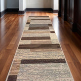 12' Beige Slate Gray And Brown Patchwork Runner Rug