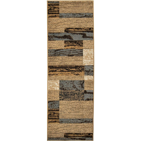 8' Blue And Beige Patchwork Runner Rug