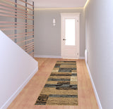 8' Blue And Beige Patchwork Runner Rug