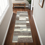 8' Blue And Ivory Patchwork Runner Rug
