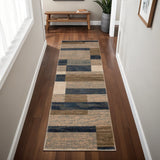 8' Blue Brown And Beige Patchwork Runner Rug