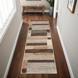 8' Beige Slate Gray And Brown Patchwork Runner Rug