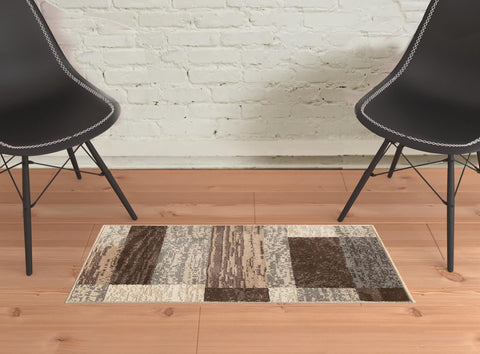 2' X 3' Beige Slate Gray And Brown Patchwork Area Rug