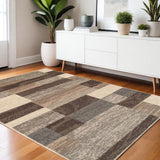 4' X 6' Beige Slate Gray And Brown Patchwork Area Rug