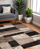 5' Black Brown And Beige Patchwork Square Rug