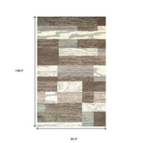 7' X 9' Blue And Ivory Patchwork Area Rug
