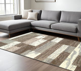 8' X 10' Blue And Ivory Patchwork Area Rug
