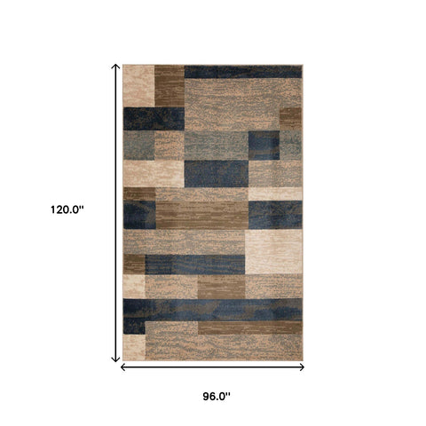8' X 10' Blue Brown And Beige Patchwork Area Rug