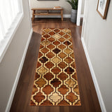 8' Brown And Ivory Quatrefoil Distressed Runner Rug