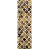 8' Black And Ivory Quatrefoil Distressed Runner Rug