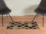 2' X 3' Coffee Beige And Black Quatrefoil Distressed Area Rug