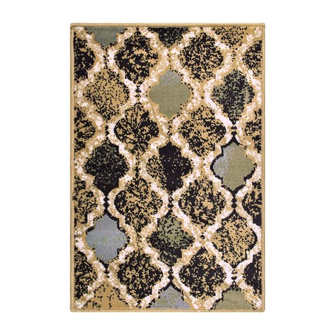 2' X 3' Black And Ivory Quatrefoil Distressed Area Rug