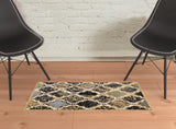 2' X 3' Black And Ivory Quatrefoil Distressed Area Rug