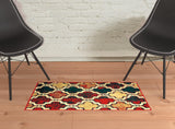 2' X 3' Blue And Red Quatrefoil Distressed Area Rug