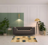 4' X 6' Cream Brown And Teal Quatrefoil Distressed Area Rug