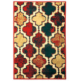 4' X 6' Blue And Red Quatrefoil Distressed Area Rug