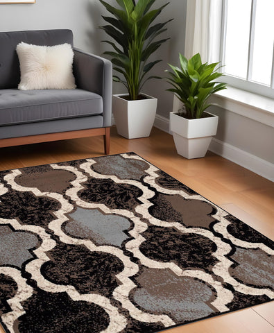 5' Chocolate Quatrefoil Distressed Square Rug