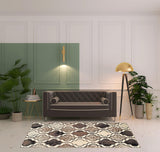 5' X 8' Ivory Brown And Black Quatrefoil Distressed Area Rug