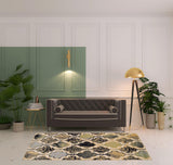5' X 8' Black And Ivory Quatrefoil Distressed Area Rug