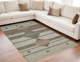 5' X 8' Gray And Brown Geometric Flatweave Handmade Area Rug With Fringe