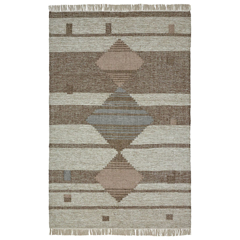 5' X 8' Gray And Brown Geometric Flatweave Handmade Area Rug With Fringe