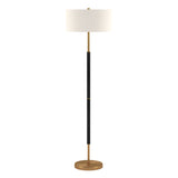 61" Gold And White Two Light Floor Lamp With White Fabric Drum Shade