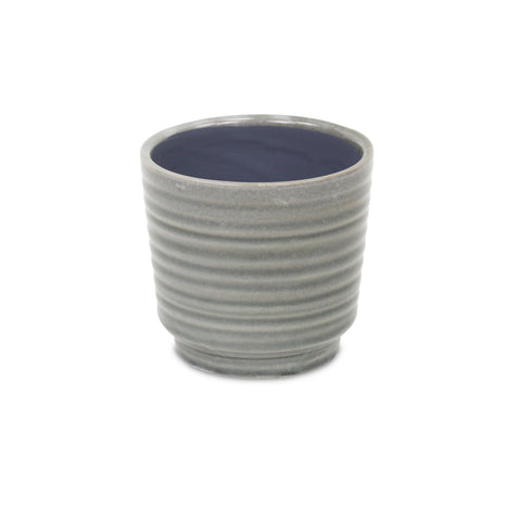 Gray Ceramic 23 Ounce Striped Round Distressed Pot Planter