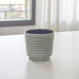 Gray Ceramic 23 Ounce Striped Round Distressed Pot Planter
