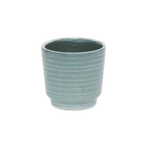 Green Ceramic 23 Ounce Striped Round Distressed Pot Planter