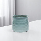 Celadon Ceramic 51 Ounce Striped Round Distressed Pot Planter
