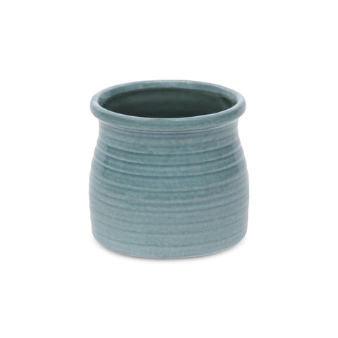 Celadon Ceramic 25 Ounce Striped Round Distressed Pot Planter