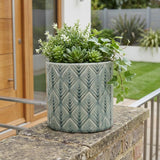 6" Green Geometric Ceramic Indoor Outdoor Round Pot Planter