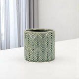 Green Ceramic 33 Ounce Geometric Round Distressed Pot Planter