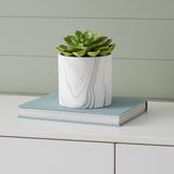 5" White and Gray Marbleized Ceramic Indoor Outdoor Round Pot Planter