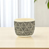 Black And White Ceramic 30 Ounce Geometric Round Distressed Pot Planter